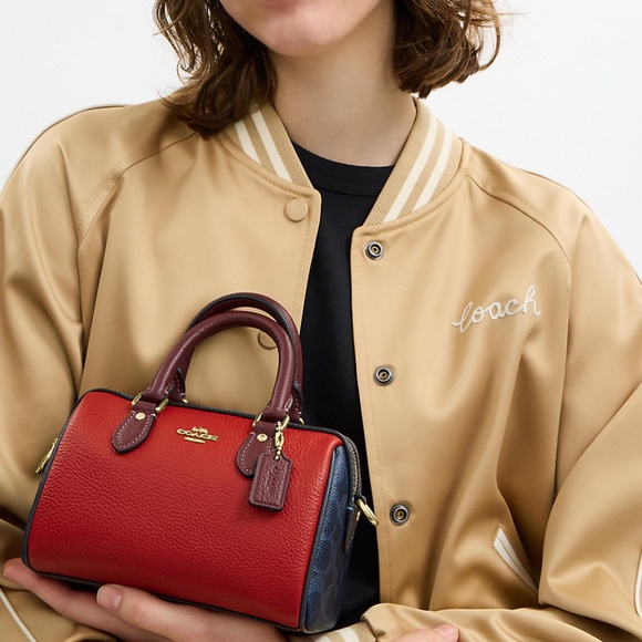 New ❤️💙Coach Red/Navy Mini Rowan Crossbody Bag In Colorblock Signature Canvas - Picture 3 of 7